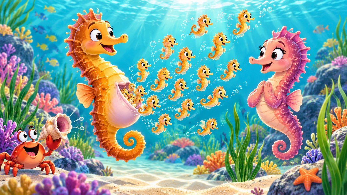 facts_daily7's tweet photo. 🌊🐴 Fun fact: Male seahorses are the ones that get pregnant and give birth! The female transfers her eggs into his brood pouch, where he carries them until hundreds of tiny seahorses can emerge.

#FunFact #OceanFacts #Seahorses https://t.co/XsIQ50izCP