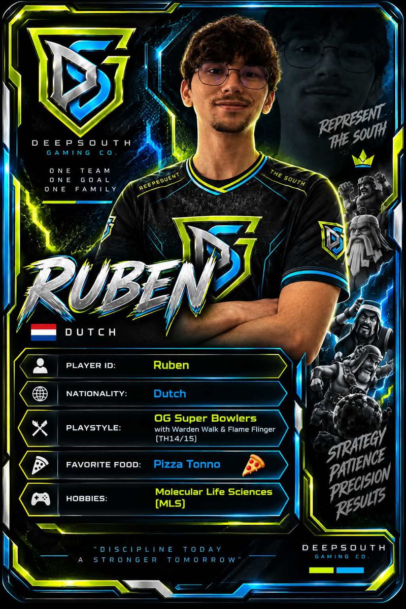 DSG_clash's tweet photo. Meet @RubenGubbels a very important piece of our team! 

He's our Dutch 🐐 with a  scientific twist 💚💙

#DSGfamily https://t.co/B7qsKOFH8S
