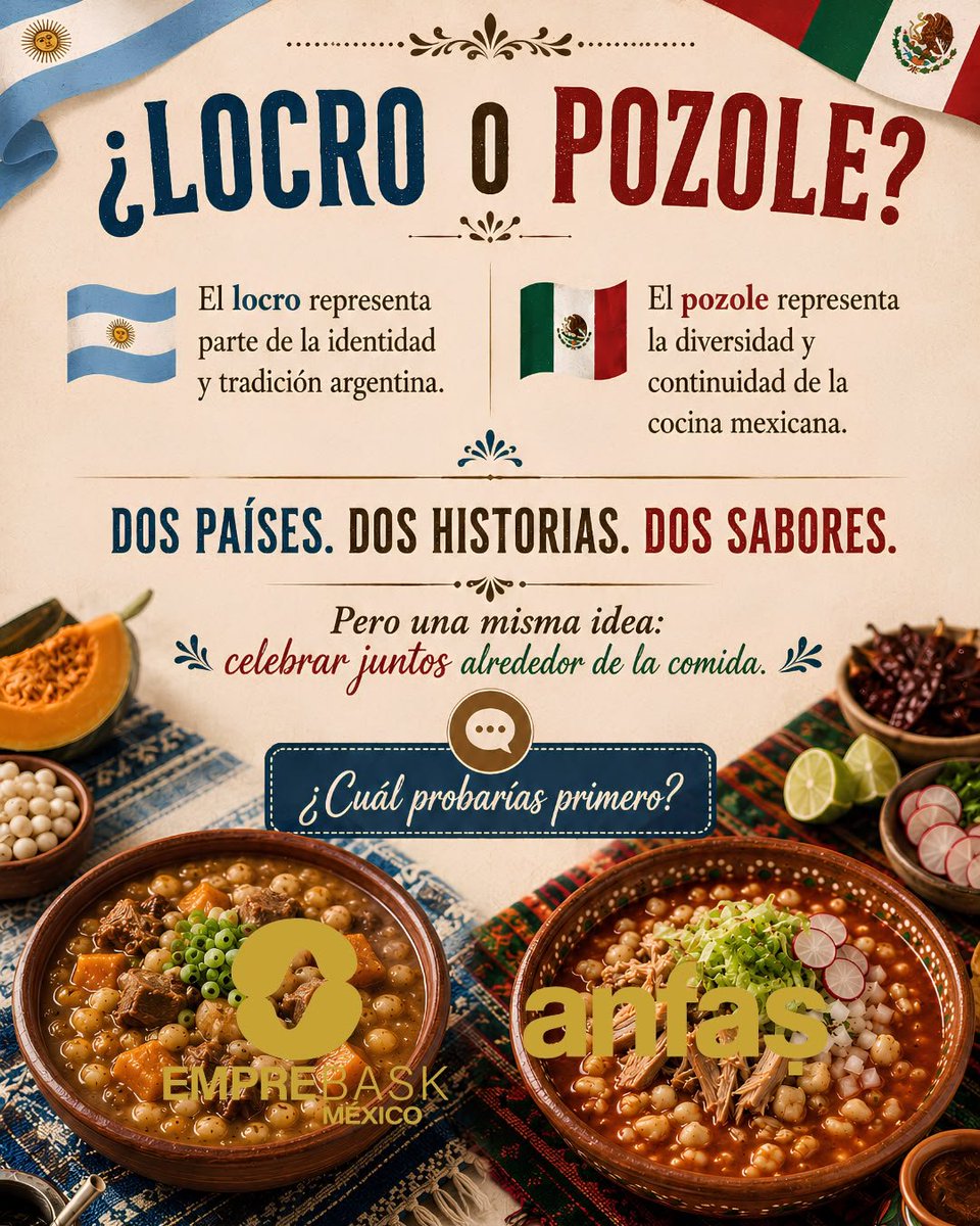 Emprebaskmexico's tweet photo. 🇲🇽🇦🇷 ¿Qué tienen en común el locro y el pozole?
Dos países, dos historias y una tradición que se comparte alrededor de la mesa. 🍲
#ANFAS2027 #ANTALYA #Foodproduct #hotelequipment #México #Argentina #Gastronomía https://t.co/0YUNkoUsve