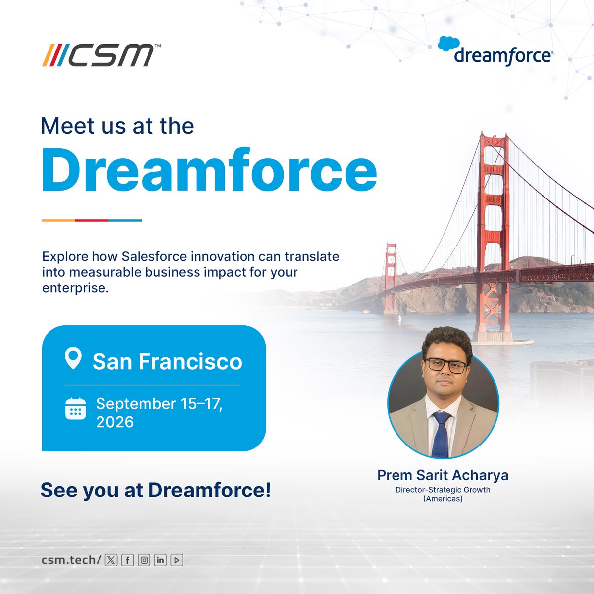 CSMTechUS's tweet photo. #Dreamforce shows you what AI can do. Not whether your systems are ready.

Current data. Workflows as APIs. Permissions software can inherit. Accountability when it's wrong.

Bring your architecture, we will tell you what's missing.

Moscone Center, Sept 15–17

#Salesforce #CSM https://t.co/G5GvnJISUH
