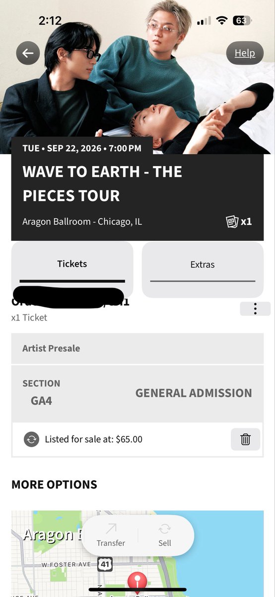 sieannarowe's tweet photo. Selling my GA Chicago Wave to Earth ticket! I have work and can’t go sadly and have seen them a few times so want to sell it to a fan! Will send all proof or do a ft call! Bought for $77 will sell for $60 it’s listen on tm for $65 rn:) dm me :) #wtswavetoearth #wtechicago https://t.co/3usPJTdpwZ