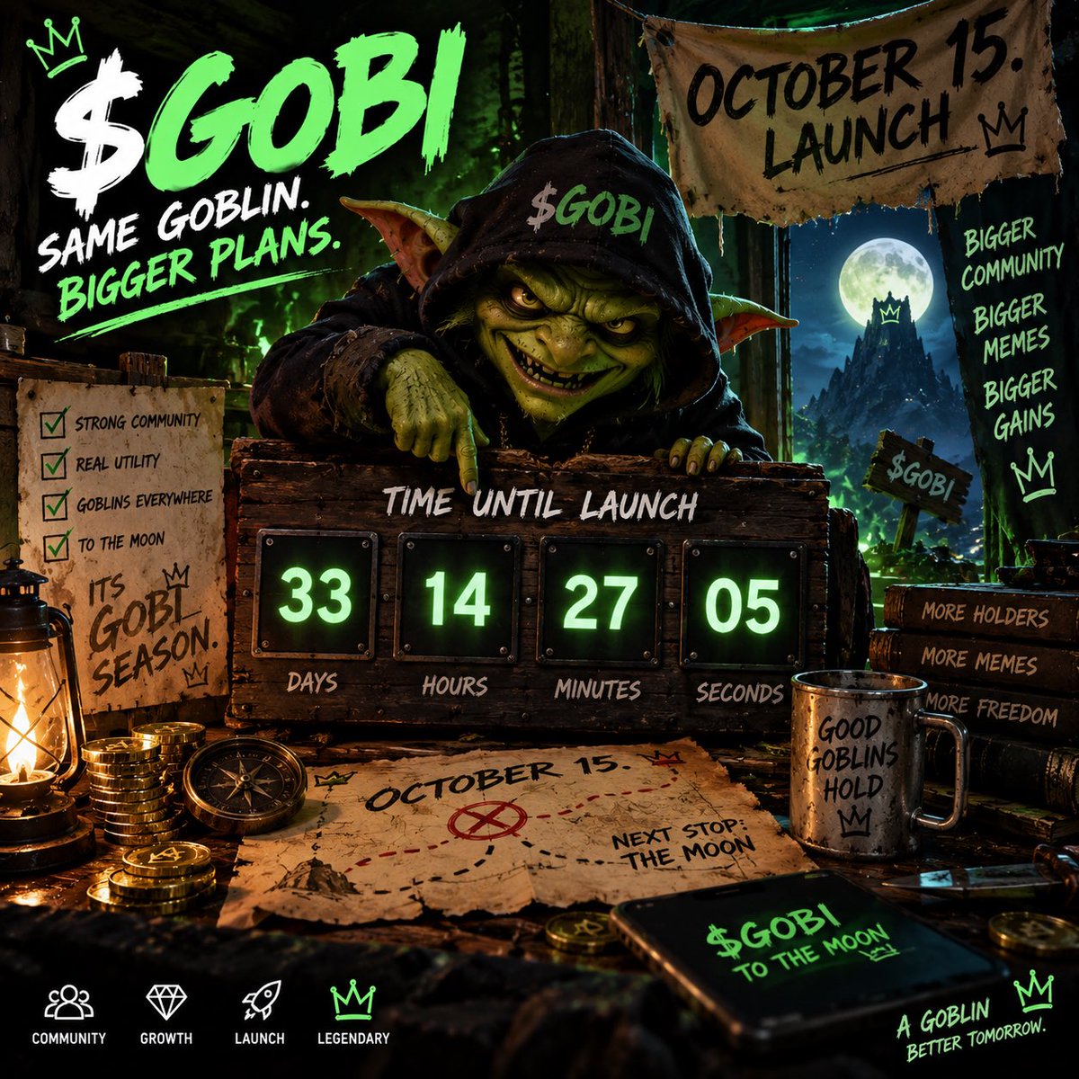 GOBImemecoin's tweet photo. @MrHodlReal 🧌 THE COUNTDOWN HAS BEGUN.

🔥 $GOBI LAUNCH — OCTOBER 15 https://t.co/JkVOMii8SG