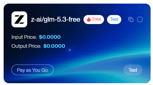 AKSIgorAKS's tweet photo. https://t.co/32j2B4JcH6
z-ai/glm-5.3-free
Now Free!!!
#tokenrouter #freeApi https://t.co/gMm6UsJauU
