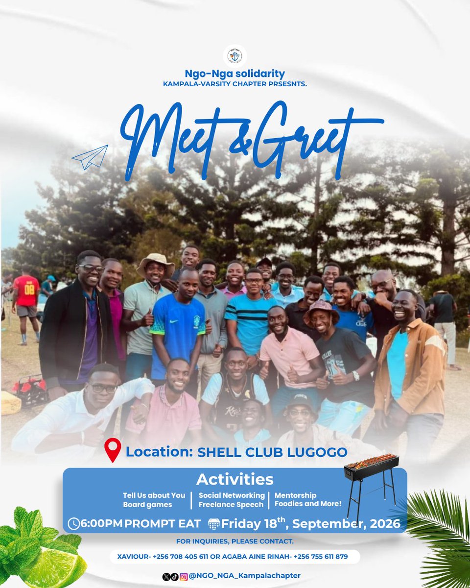 NGO_NGA_kampala's tweet photo. NEW CHAPTER | It’s time to bring the NGO–NGA community together!

📅 Friday, 18th September 2026
📍 Shell Club Lugogo
⏰ 6:00 PM 

Come with your network. Leave with new connections! 🚀

See you  there @XKnightsRealm😎

#NGONGA #MeetAndGreet #SocialNetworking https://t.co/5uv9hLPtRi