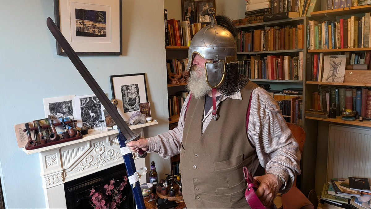 malcolmguite's tweet photo. Sometimes writing Arthurian poetry means wearing the helm and wielding the sword! https://t.co/xmdDloxV4U