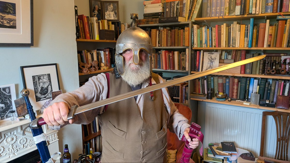 malcolmguite's tweet photo. Sometimes writing Arthurian poetry means wearing the helm and wielding the sword! https://t.co/xmdDloxV4U