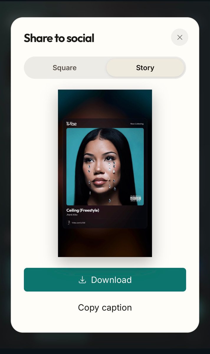 1vibe's tweet photo. Choose between a 1:1 square for your feed or a 9:16 canvas for your Stories. Each download comes fully styled with a dynamic, album-tinted background and is stamped with your profile URL. https://t.co/qqr6bo4t6O