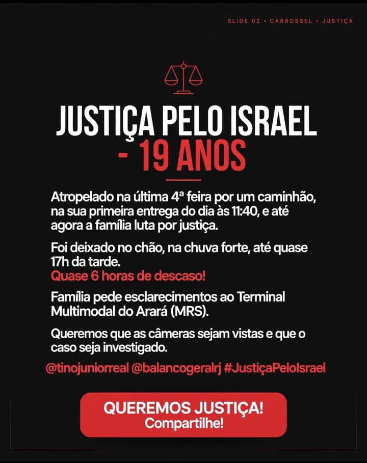Becaliimah2000's tweet photo. QUEREMOS JUSTIÇA E NÃO VAMOS DESCANSAR EM QUANTO A JUSTIÇA NÃO SER FEITA!!!

ISRAEL NÃO VAI SER SÓ MAIS UM 😭😭😭😭💔
#JUSTIÇAPELOISRAEL 😭❤️‍🩹
#RECORD  #TINOJUNIOR https://t.co/Jii496eOhW