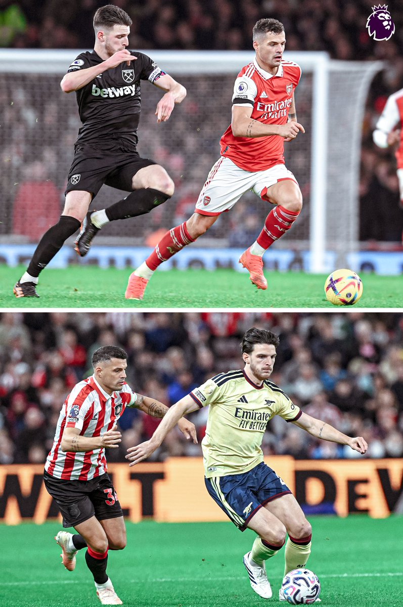 premierleague's tweet photo. Declan Rice 🆚 Granit Xhaka https://t.co/SOU6UVftgH
