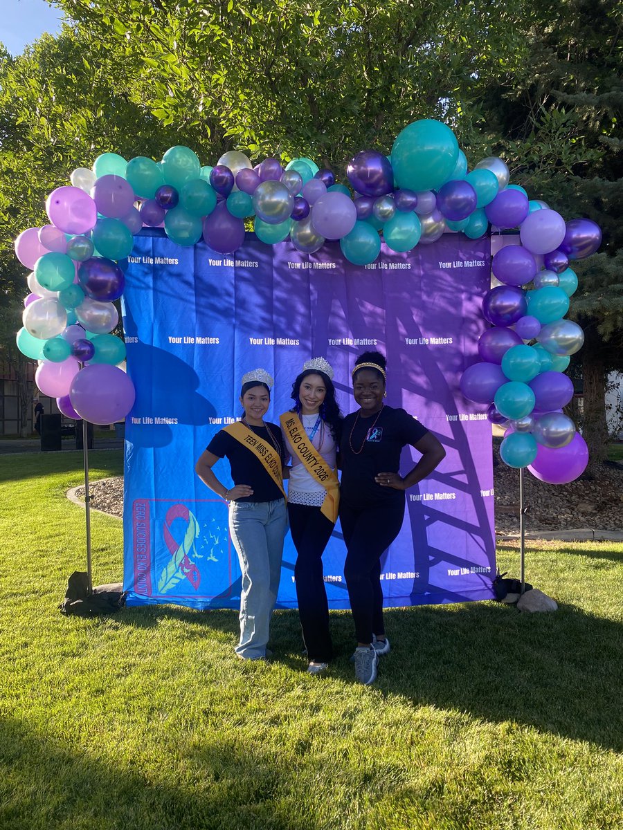 mselkocounty's tweet photo. Teen Miss Elko County Naidely Casique &amp; Ms. Elko County Alexandra Sanchez-Ruiz volunteered at the 5k Walk for Fostering Hope, Health &amp; Healing by Zero Suicide Elko County at Great Basin College. Director Ruby B. Sutton interacted with attendees at the Pageant’s info table. 💜🩵 https://t.co/bbT9MD5C7b