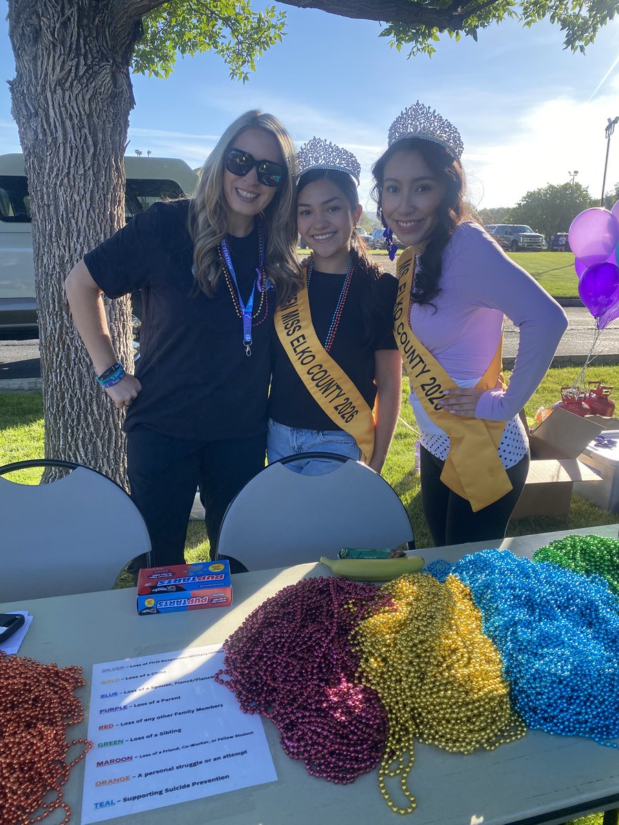 mselkocounty's tweet photo. Teen Miss Elko County Naidely Casique &amp; Ms. Elko County Alexandra Sanchez-Ruiz volunteered at the 5k Walk for Fostering Hope, Health &amp; Healing by Zero Suicide Elko County at Great Basin College. Director Ruby B. Sutton interacted with attendees at the Pageant’s info table. 💜🩵 https://t.co/bbT9MD5C7b
