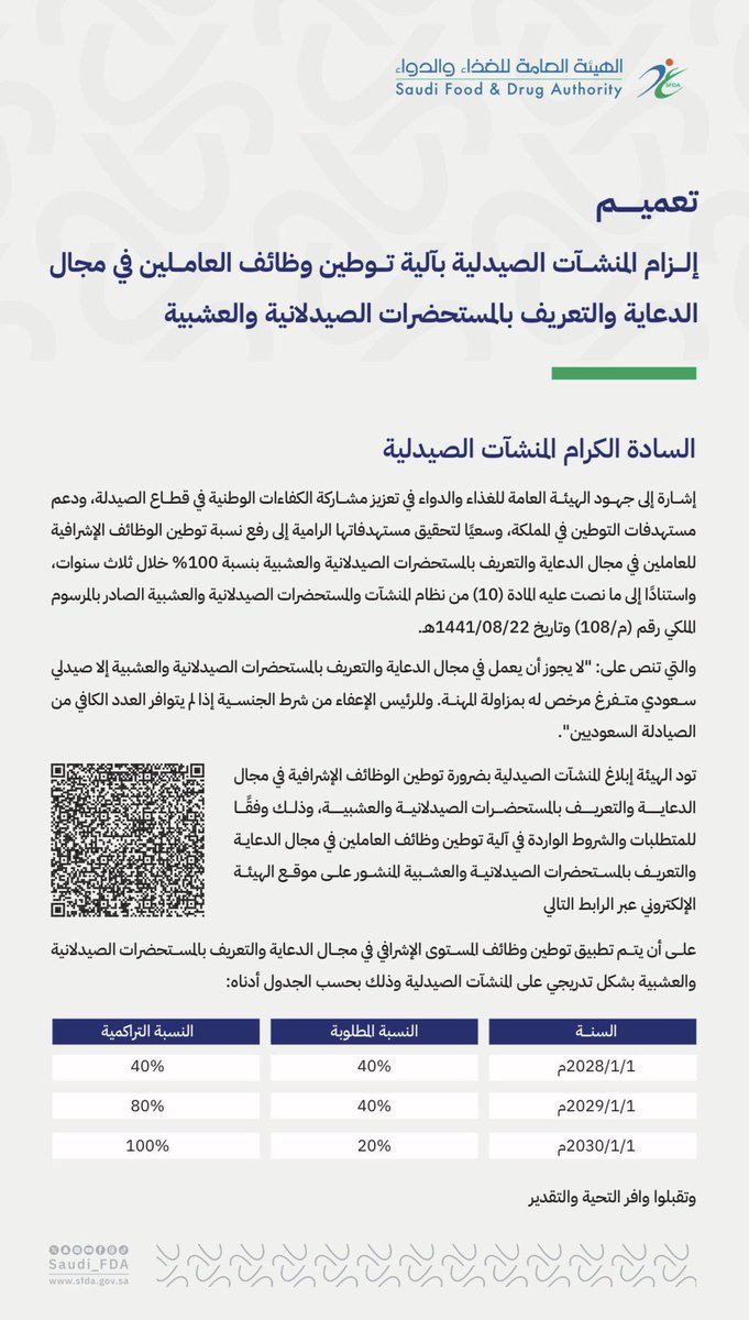 eradahx's tweet photo. قرار جديد من هيئة الغذاء والدواء يغيّر معادلة التوظيف في أحد مسارات الصيدلة💊

لكن الأهم من معرفة القرار:

كيف تستفيد منه كصيدلي؟
وايش تبدأ تتعلم من اليوم حتى تكون جاهز للفرص القادمة؟

هذا أهم ما تحتاج تعرفه ⬇️ https://t.co/0ryvnMiNNZ