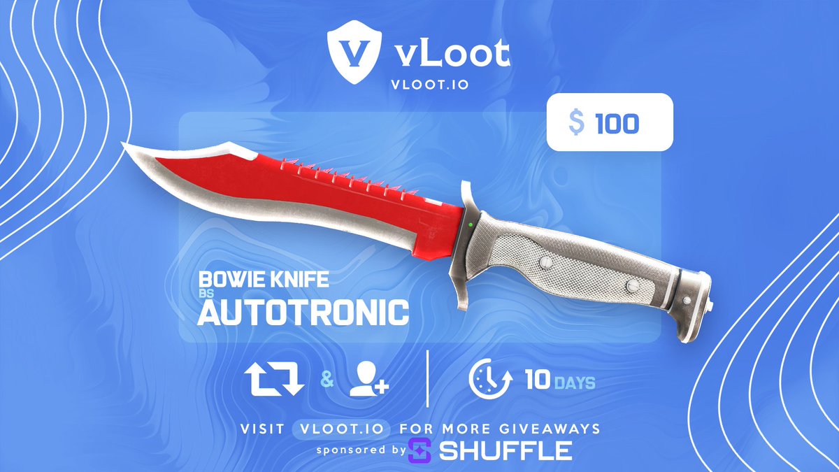 vloot_io's tweet photo. CSGO / CS2 Bowie Knife Autotronic Giveaway ($100) 🎁

✅ Follow @shufflecom &amp; @vloot_io
✅ Like, Retweet and Tag 1 friend

Winner drawn in 10 days, good luck 🥰 https://t.co/Wm7n8R4u3d