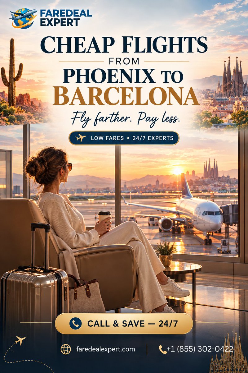 Faredealexpert's tweet photo. ✈️ Planning a trip from Phoenix to Barcelona? Discover affordable airfare options and make your European getaway easier with Fare Deal Expert. 🌍

📞+1 (855) 302-0422
🌐https://t.co/zFKNjYS1NN
#CheapFlights #PhoenixToBarcelona #BarcelonaFlights #FlightDeals #FareDealExpert https://t.co/COmQAdVsWs