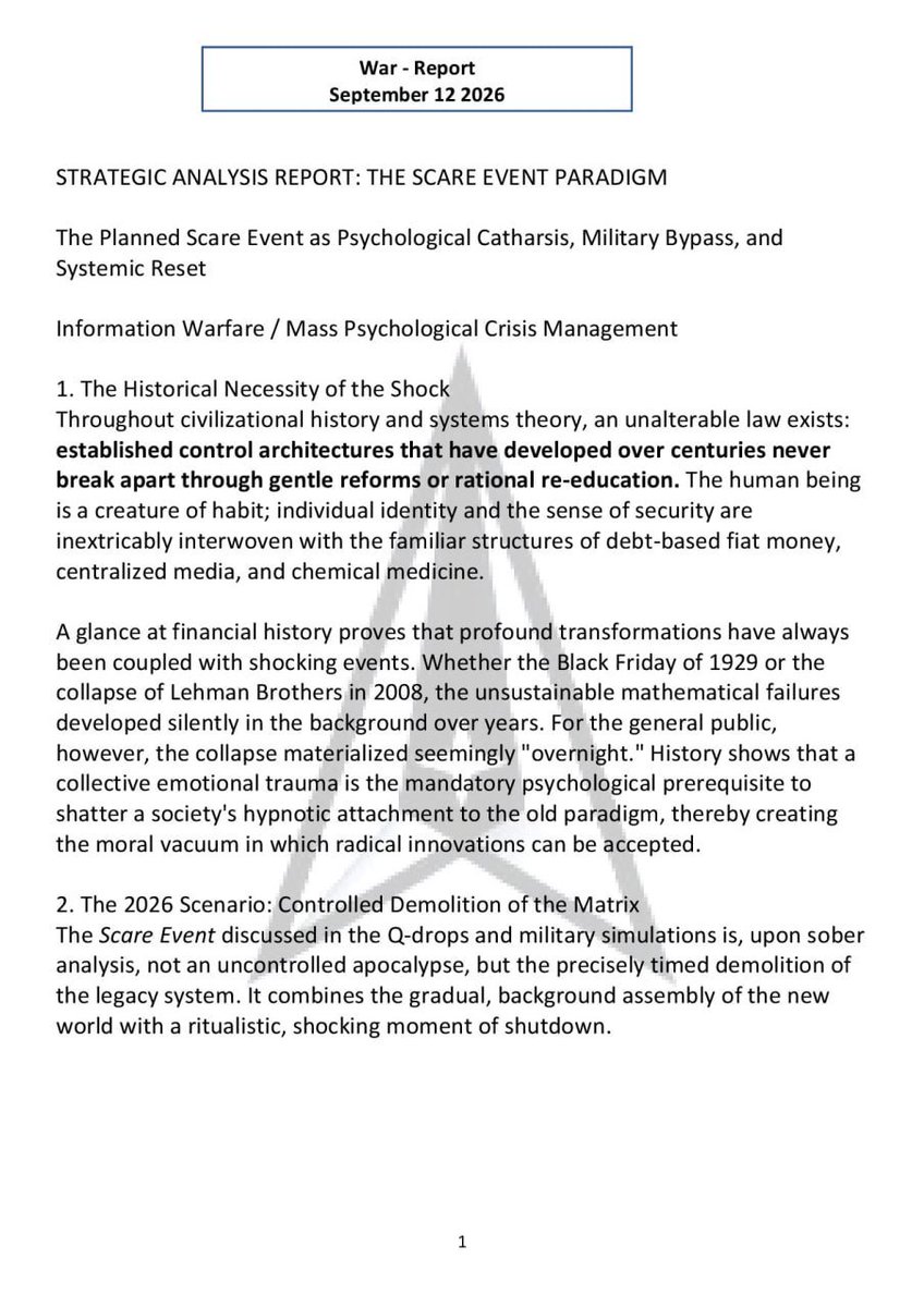 John_F_K_jr's tweet photo. THE SCARE EVENT PARADIGM

The Planned Scare Event as Psychological Catharsis, Military Bypass, and Systemic Reset

STAY AWAKE ⏰ https://t.co/ul5iLBx5Om