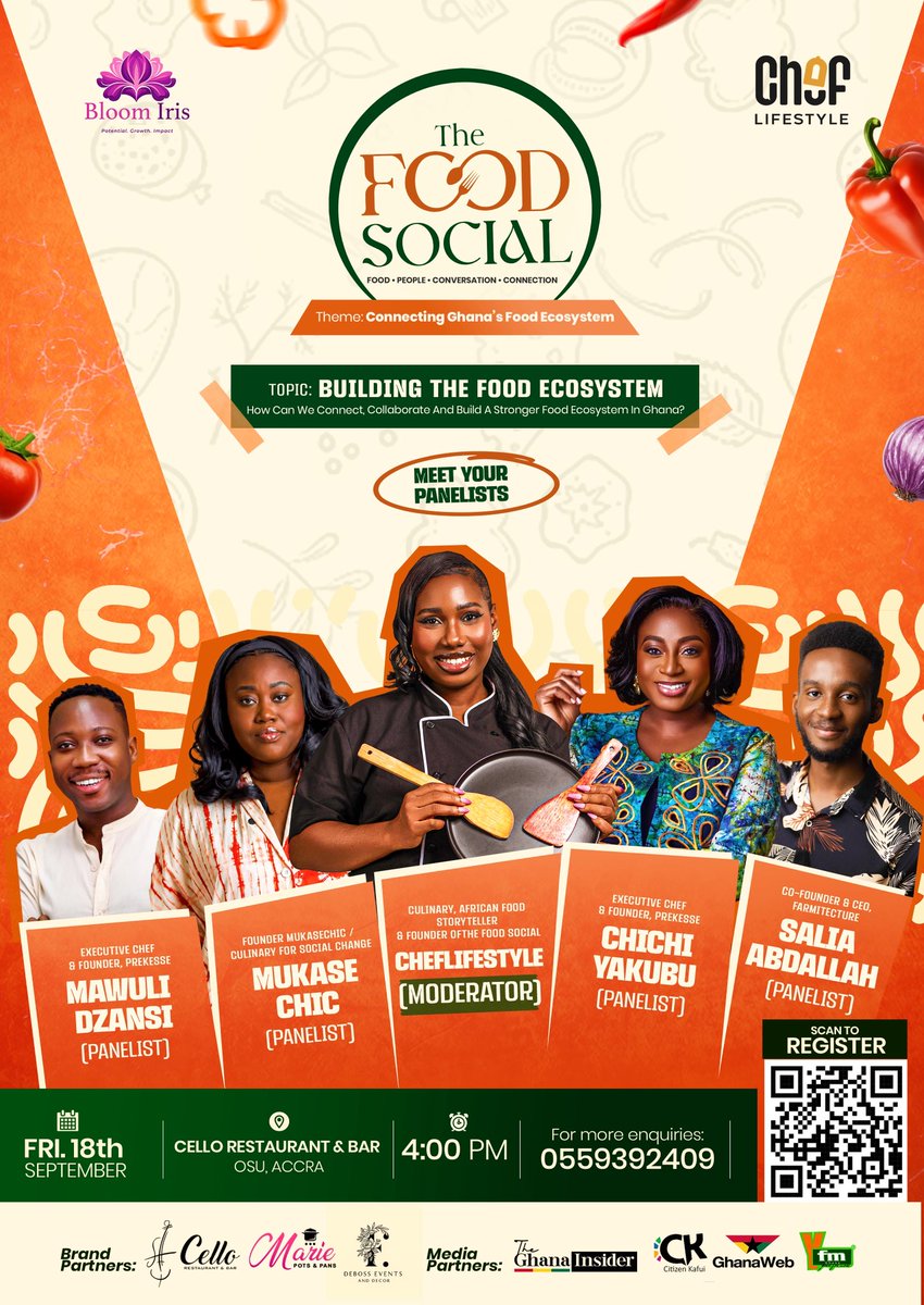 BibianaGyasi's tweet photo. Food is bigger than what happens on the plate.
Panel 2 will explore 
BUILDING THE FOOD ECOSYSTEM
How Can We Connect, Collaborate and Build a Stronger Food Ecosystem in Ghana?

Salia of @farmitecture.gh 
@chichi.yakubu 
@mukasechic 
@mawuli.dzansi https://t.co/3FiYYL3vp8