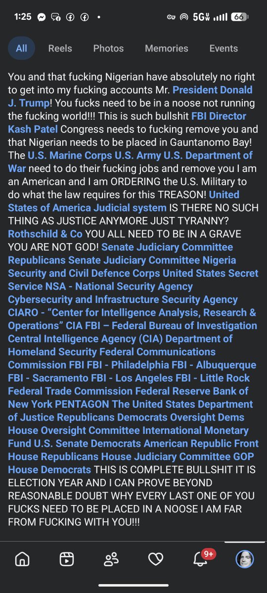 VreelandNeal's tweet photo. @POTUS @Kash_Patel @FBIDirectorKash @CIA @NSACyber @NSAGov @SecRubio @SecScottBessent @DHSgov @TheJusticeDept @USDOJ_Intl @DOJNatSec @PressSec IT IS ELECTION SEASON AND YOU ARE TARGETING AMERICANS!!! 🖕🖕🖕 https://t.co/Kjuz2jom0l