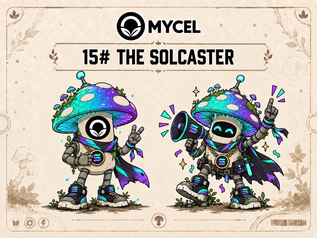 organic_mycel's tweet photo. MEET THE MYCEL CAST 🍄
15. THE SOLCASTER

He doesn't whisper on Solana. He broadcasts.

What he represents:
Solana-native noise, recruitment, brand evangelism.

Use him when:

- someone needs converting from another chain
- the CA has to be everywhere at once
- a new spore joins and needs the tour
- MYCEL starts spreading past the trenches

He didn't buy the megaphone.
The network handed it to him.

More characters soon.
