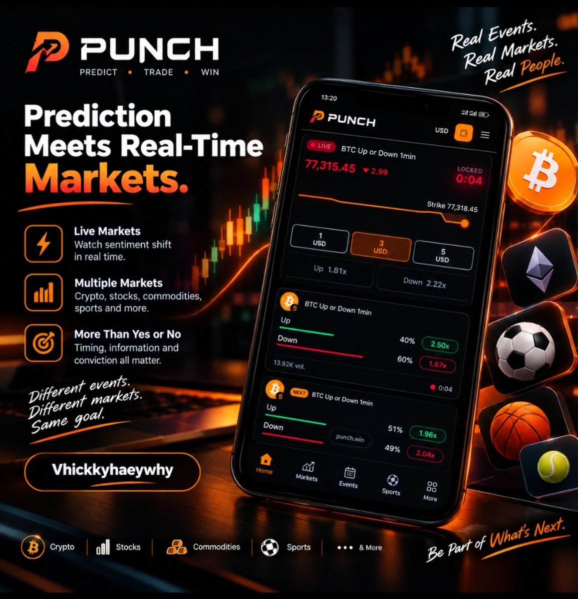 VHICKKYHAEYWHY's tweet photo. The more I look into @punchdotwin, the more I appreciate the way it approaches prediction markets.

What caught my attention is how PUNCH connects real world events with fast-moving market activity, giving users a way to follow changing sentiment as situations develop.

The interface also makes the experience feel straightforward. You can see the different outcomes, current market sentiment, and live movements at a glance, making it easier to understand how expectations are shifting in real time.

What I find most interesting is the combination of timing, information, and conviction. As new information comes in, the market can change and that makes every event a constantly evolving picture rather than a static prediction.

With support for crypto, stocks, commodities, sports, and other markets, @punchdotwin is creating an interesting space where prediction meets real-time market dynamics.

Definitely a project I’ll be watching closely.