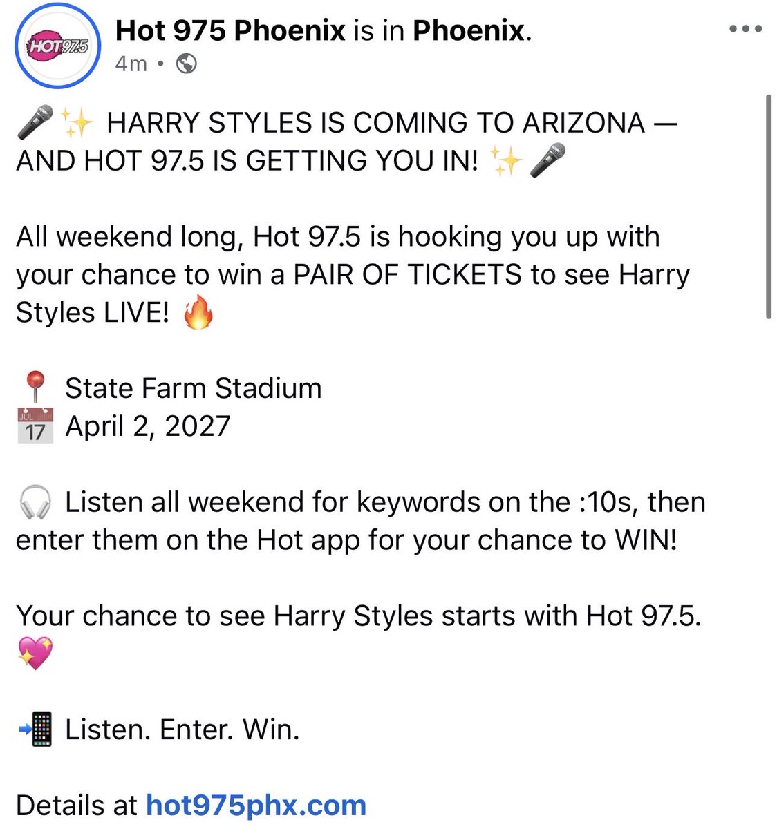 TogetherInAZ's tweet photo. Want to win tickets to see Harry Styles in Phoenix? 

You’re in luck! @Hot975phx is giving some away!

More info below 💗 #TogetherInAZ

🔗: https://t.co/lBbyvaRLn4 https://t.co/rxmR3ChspQ
