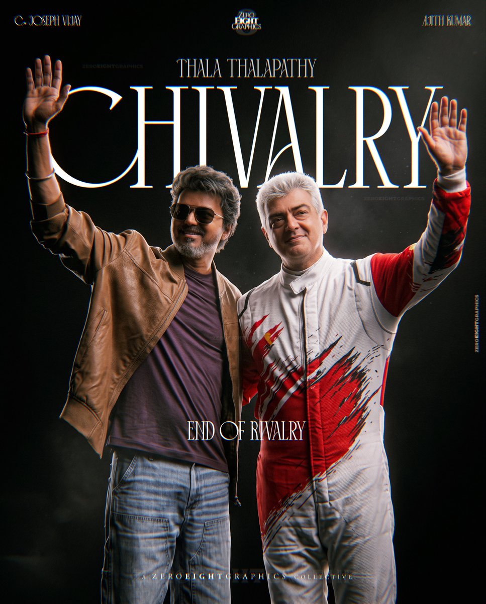 Zero8Graphics's tweet photo. The Men of the hour 🫶🏻💥

We got JV x AK before GTA 6 😅 

@Zero8Graphics celebrates the camaraderie and the friendship of #ThalaThalapathy 🫡🔥

#AjithKumar #JosephVijay #Ajith #Vijay @TFC_mass @TrollywoodX @Thalafansml @WorldwideThala @ThalaAjith_FC https://t.co/cRhehghzAO