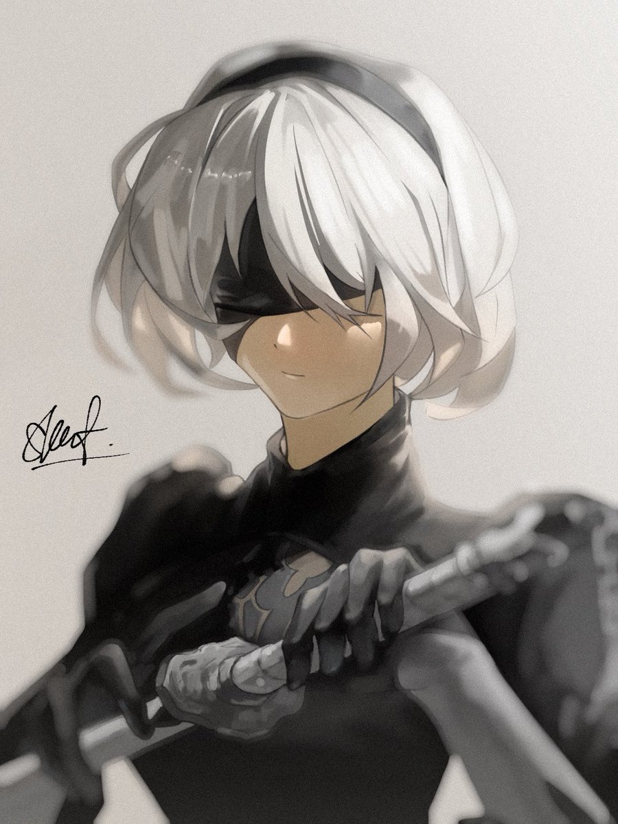 Anio914's tweet photo. ニーアオートマタ　2B描いてみた。 https://t.co/CnFcg2tegF