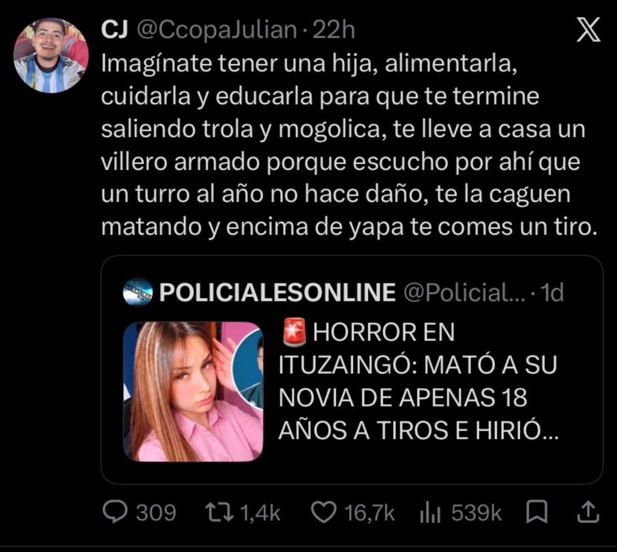 SomosJacarandas's tweet photo. ¿Quieren ver qué tan mal estamos?Una adolescente es víctima de feminicidio. Su padre también es herido. 

Los tipos: https://t.co/dmtpRrkbgn
