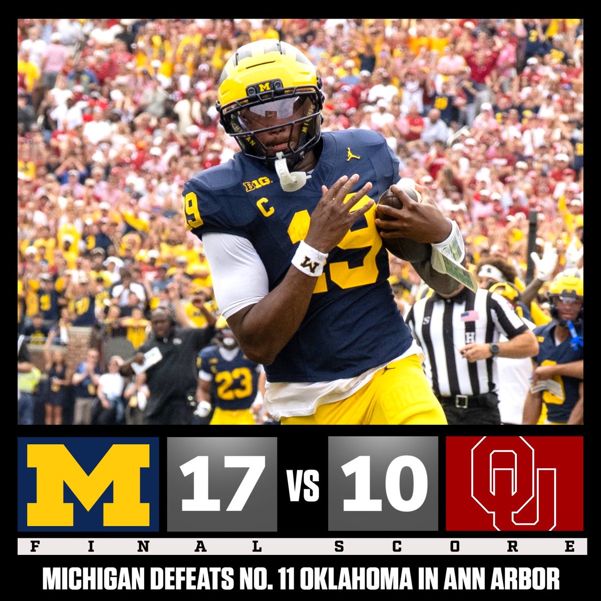 uofmcoverage's tweet photo. MICHIGAN TAKES DOWN #11 OKLAHOMA IN ANN ARBOR! https://t.co/llOGPRehAx