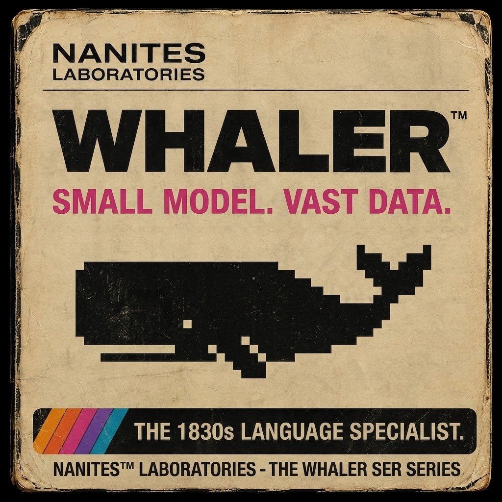 NanitesLab's tweet photo. NANITES LABORATORIES PRESENTS 👾

WHALER

A language model trained on 19th-century whaling literature.

Purpose: CHATBOT
Habitat: 1830s OPEN OCEAN
Size: 1B

AI NANOBOT FINE-TUNING LAB • EST. 2026 🧬 https://t.co/MP3ZoMZ4Dz