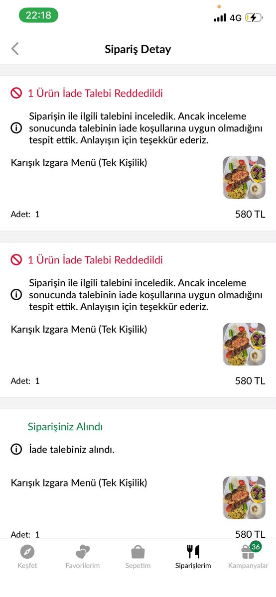 pekineyim's tweet photo. @Trendyol @UberEats iade talebim 2 kez reddedildi. Çiğ yemek gönderip insan sağlığı ile oynadıkları yetmiyor ve paramızı gasp ediyorlar https://t.co/ROCO85wqDV