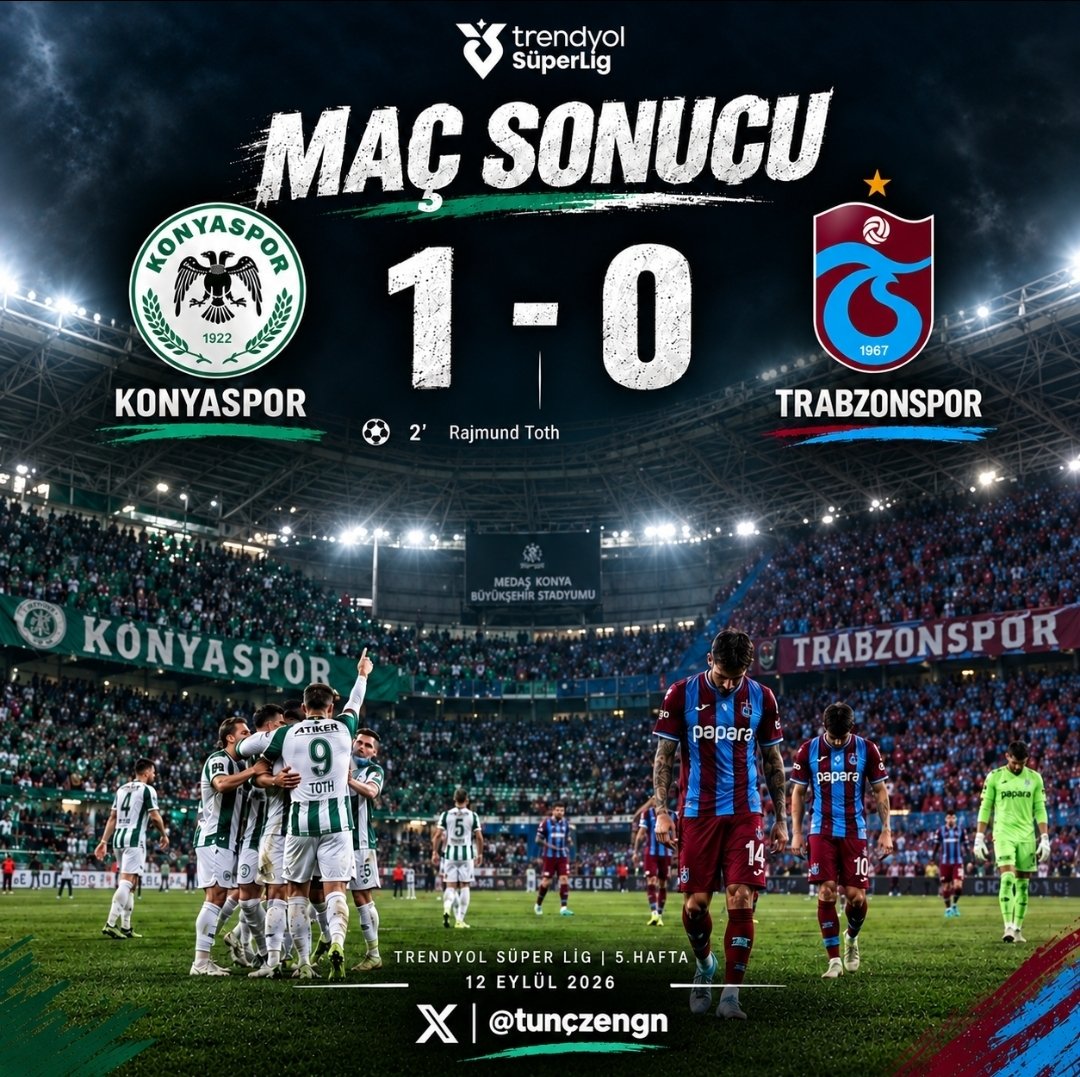 tunczengn's tweet photo. Maç Sonucu 🟢⚪️

Konyaspor 1️⃣-0️⃣ Trabzonspor
⚽ 2’ Rajmund Toth
Toth
Yeşil-beyazlılar 3 puanı hanesine yazdırdı. 💪

#Konyaspor #Trabzonspor #SüperLig #MaçSonucu
X: @tunczengn https://t.co/xtiLKa7uYU