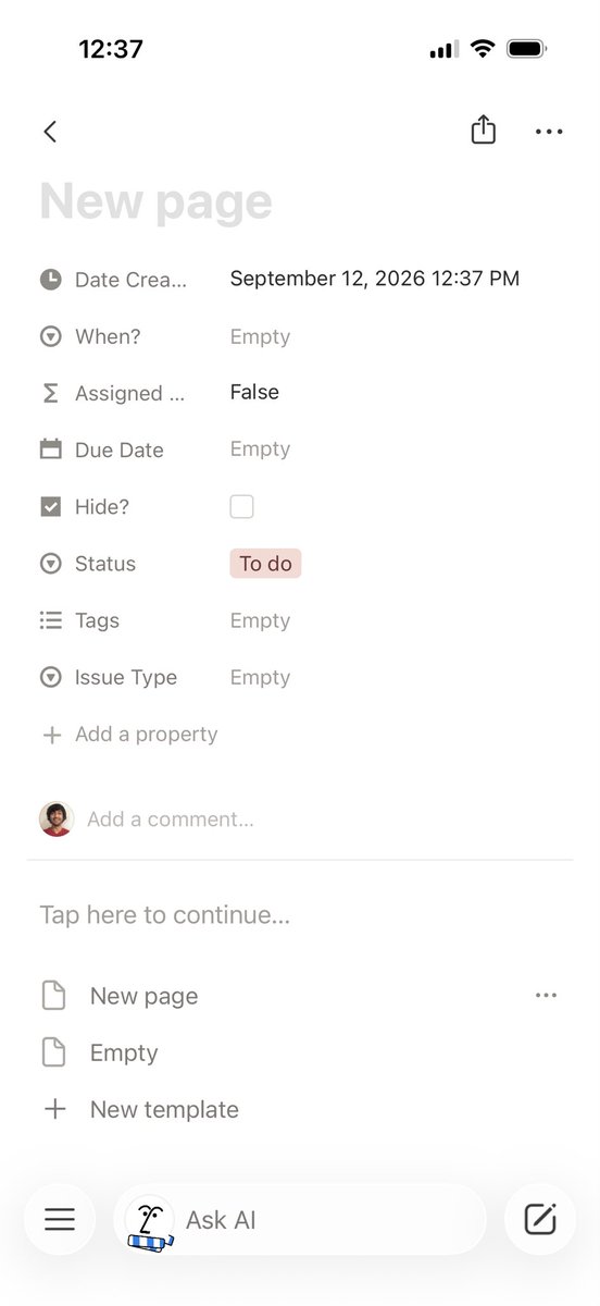 arul_srinivas's tweet photo. @iampgzp I get annoyed by the full screen takeover when I wanna add a new item to a database or board (any view really). Wish it would be an in-line card or row so I can add lots of items quickly. 

Also when you go < Back to a page, your scroll position resets every time. Very annoying. https://t.co/H4HIJyzqAB