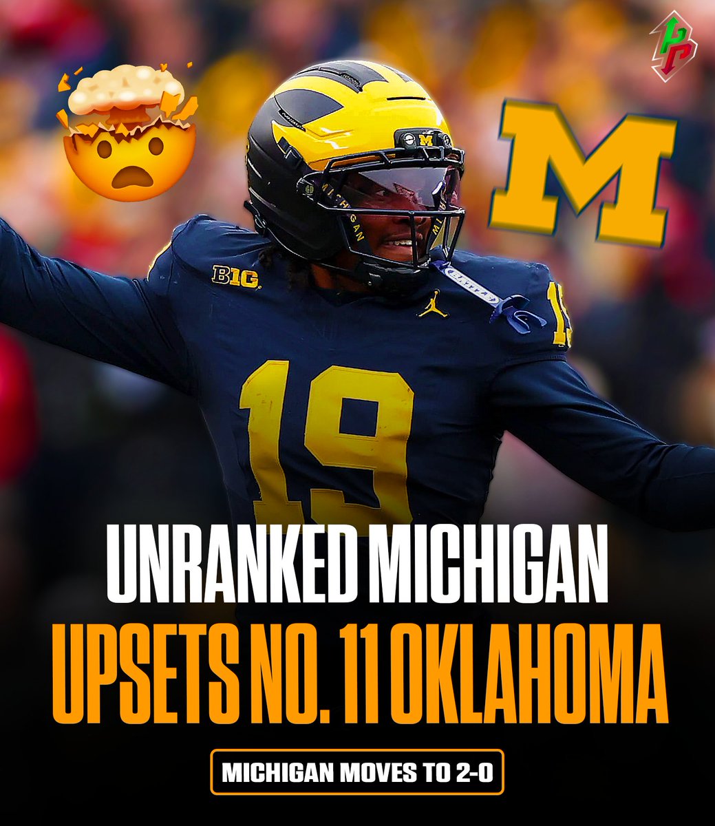 premefootball's tweet photo. MICHIGAN TAKES DOWN NO. 11 OKLAHOMA! 〽️🔥

The Wolverines defense had the Sooners struggling all day:

〽️ 3 sacks
〽️ 1 INT
〽️ 8 TFL
〽️ 3 passes defended
〽️ 2 QB hits
〽️ 2 fumble recoveries
〽️ 3/12 on 3rd down
〽️ 0/1 in the red zone https://t.co/s9uF6D8rgy