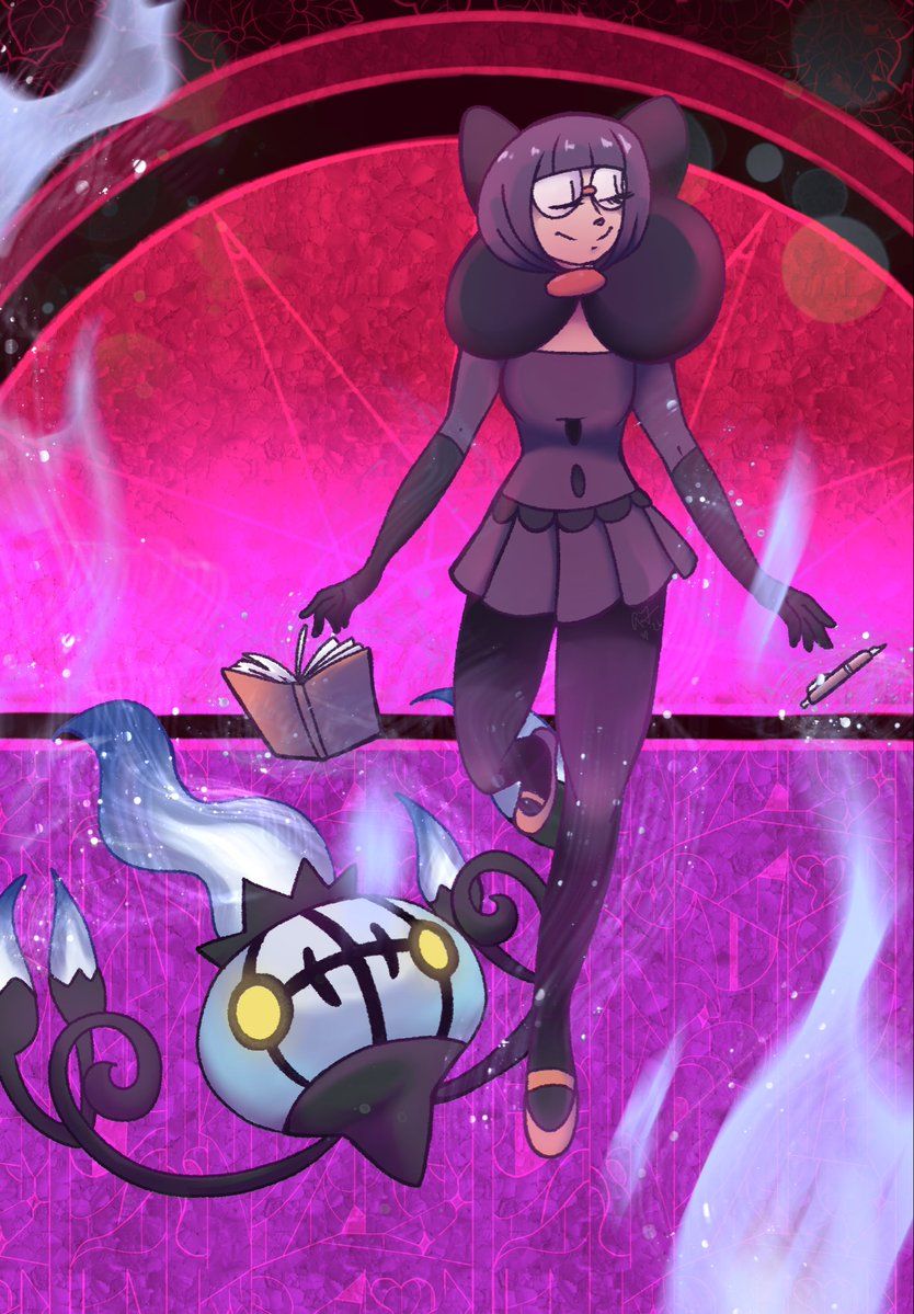 DreenAlyse's tweet photo. “I was inspired by the challenger who was just here, and somehow I got a little sad... Excuse me. You're a challenger, right? I'm the Elite Four's Ghost-type Pokémon user, Shauntal, and I shall be your opponent.” https://t.co/sfYHCiSCFi
