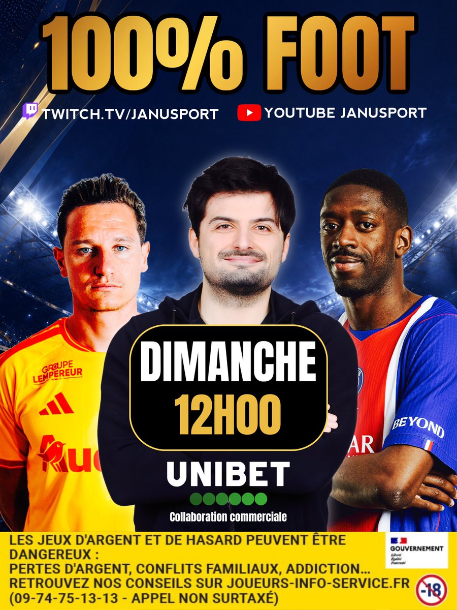 Janusport's tweet photo. Émission foot dimanche 12h00 sur https://t.co/fzLqS0TYam !

Focus #Ligue1 et Championnats européens avec @KorpsPronoss, @LightPronos et @Ju2Crane ⚽️ https://t.co/d9oNFFxlB9