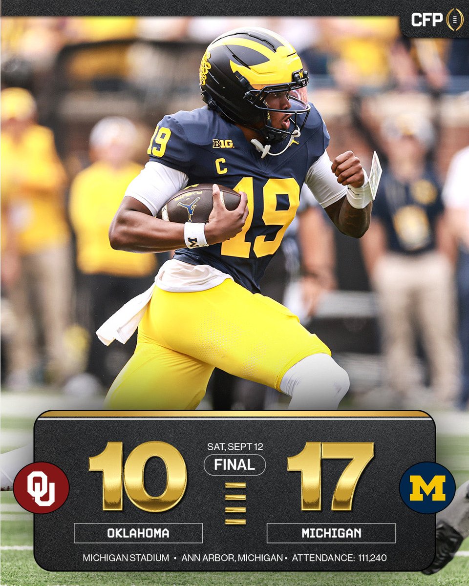 CFBPlayoff's tweet photo. Michigan gets the W over Oklahoma‼️

#CFP https://t.co/YpppZ8Vc82
