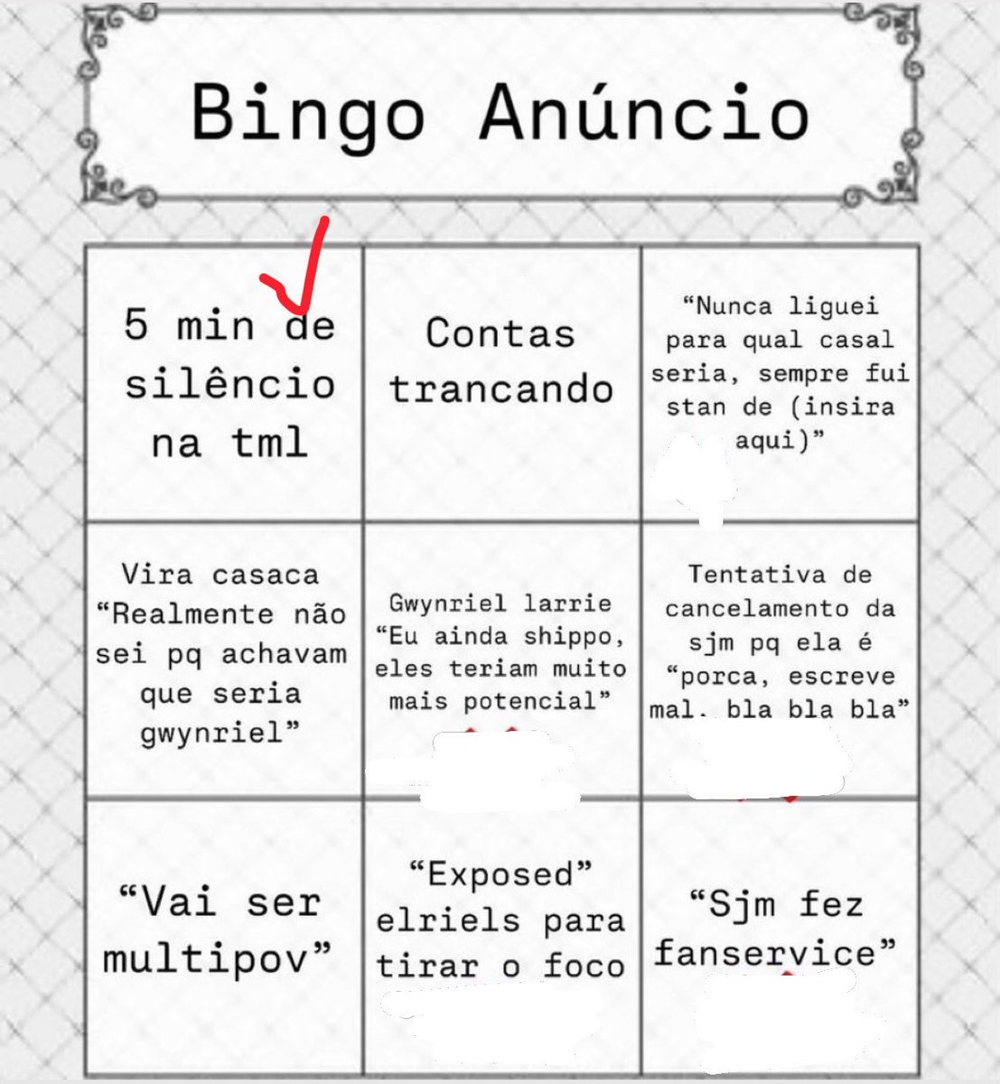 godskiler's tweet photo. primeiro quadradinho do bingo já foi tiskado hein irmãs https://t.co/BrPiyGmRjb