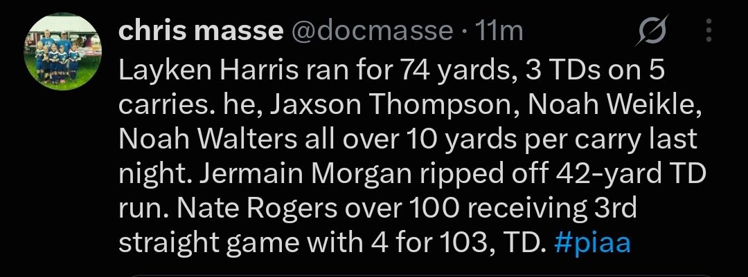 HarrisLayken88's tweet photo. Week 3 highlights 
74 yards
3 TDS
5 carries 
14.8 YPC
@PaFootballNews @willstraka_ @jackctravis10 @WeikleNoah @JaggerSimpson13 @GavinMarshalek1 https://t.co/5knTAxaGxZ