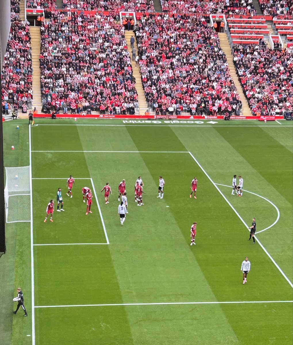 Kopite_Neil's tweet photo. So I went to the game today and the general feeling from fans I spoke to?  A win!! but it never materialised. It was like watching last seasons Slot Ball shite.  AI has a lot of work to do to un-brainwash the Slot methods to get back to the fitness and intensity Klopp levels.

What i saw today:

Alisson - fine apart from
one mad moment passing to a teammate marked
Araujo - solid beast
Jacquet - solid beast
VVD - solid,  needs to marshall the team better to attack
Tsimikas - Woeful 
Szobo - Sloppy
Grav - Seems to be lacking confidence
Wirtz - A luxury we cannot afford right now. Too many touches and not direct enough to take risks. Drop to bench and goto macca grav double pivot with Dom driving forward
Barcola - Rusty with no pre-season games
Isak - Starved. Our players have to learn fast how to fee the goat.
Munoz - A willing runner but needs support

Frimpong - no confidence and seems to have lost his mojo. Not a RB
Rio - must be more direct run at players, take ons, beat your man cross to Isak
Kerkez - better than tsimikas but the slot effect has made him look woeful
Gakpo - should have been of left to give better impact
Macca - steadied the MF and made a difference 

Iroala - made the right substitutions but the team should have been the same as midweek with maybe Gakpo left Barcola right

Overall a lack of intensity, man to man pressing, slow build up aka Slot, and not enough thinking to get the ball forward quickly