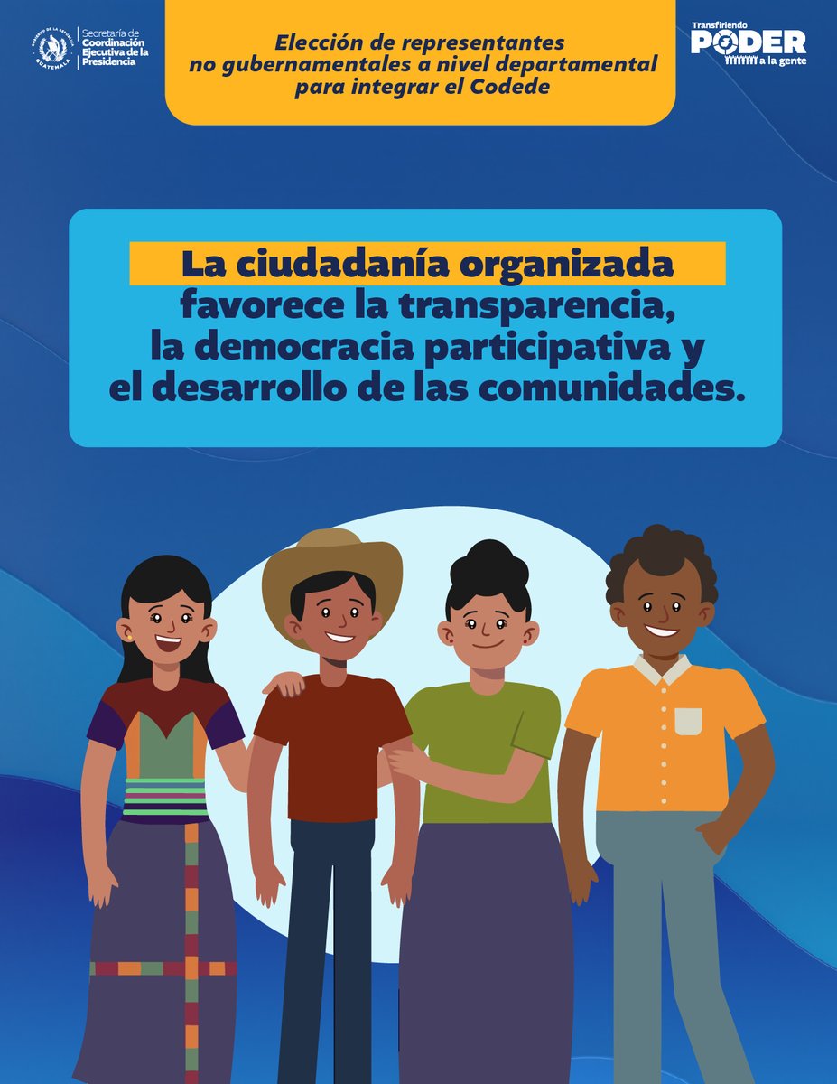 SCEPgt's tweet photo. Si representás o tenés el respaldo de una organización no gubernamental, ¡esta información te interesa!
Se acerca la elección de representantes titular y suplente, a nivel departamental, para integrar el #Codede durante el período 2027-2028.
👉 Informate y participá. https://t.co/oYgk79cSuX