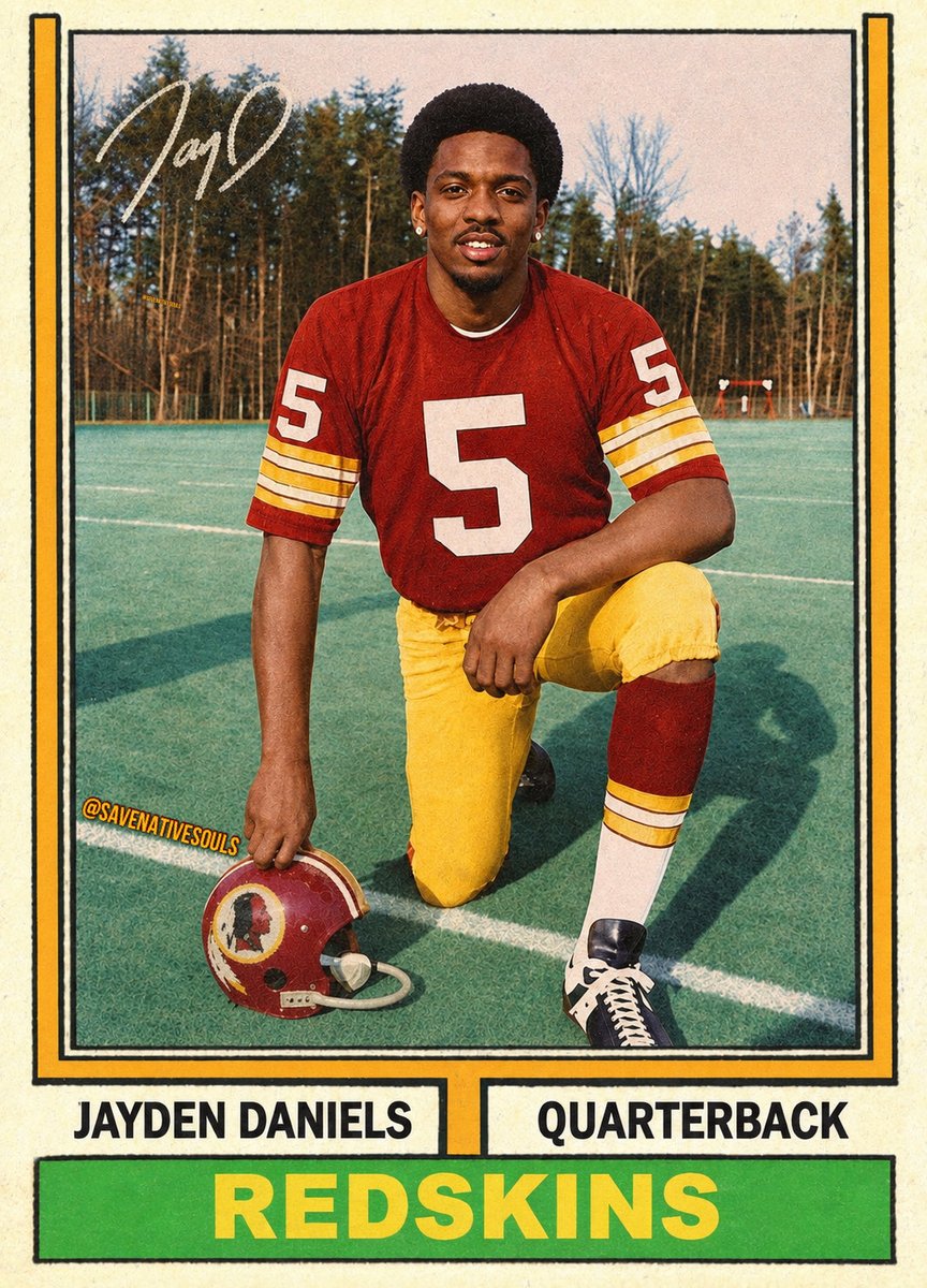 SaveNativeSouls's tweet photo. Jayden Daniels 1974 Topps Rookie Card #OldSchool #TimeTravelSeries #Redskins #Signed #HTTR #ReclaimtheRedskins @commanders @kevinsheehan @jpfinlay https://t.co/xHXRWInvhG