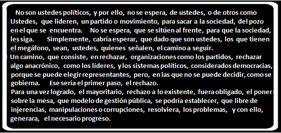 FBBJL's tweet photo. @a_iturralde @lorenzoramirez @geoestratego @LMPardoAbogado @marcvidal @Josevizner @UACD_Youtube Quienes les prestan atención.  Esperan que sean, ustedes, quienes señalen, de forma consensuada, el camino a seguir. Rechazo a lo existente. Y propuesta de algo diferente https://t.co/swZhyKmlUD
