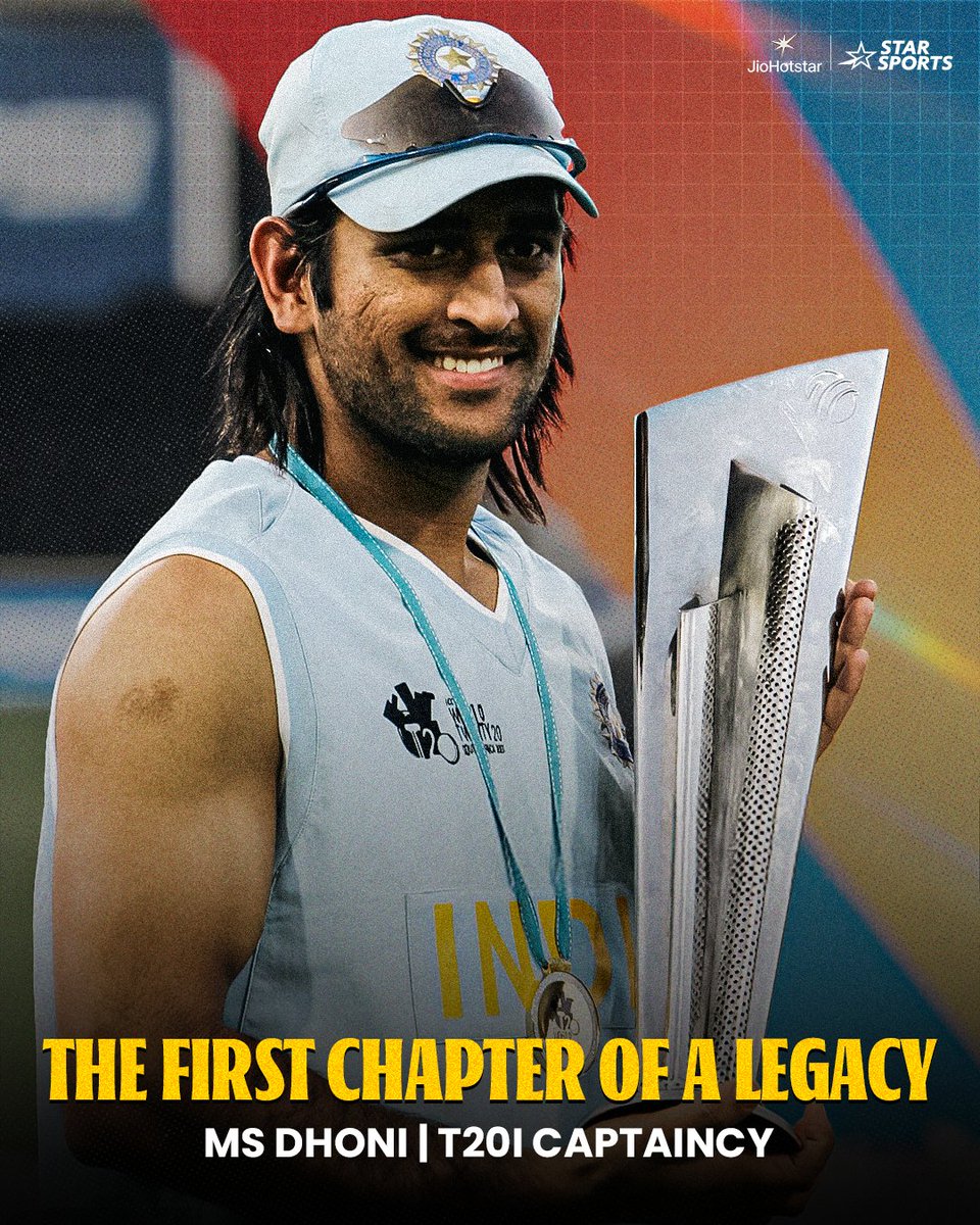 StarSportsIndia's tweet photo. OTD: The captaincy journey that started with a World Cup. 🏆🇮🇳

From his first game as India’s T20I captain to lifting the inaugural T20 World Cup, relive the moments that marked the beginning of MS Dhoni’s legendary captaincy journey! https://t.co/M80QCjqcW9