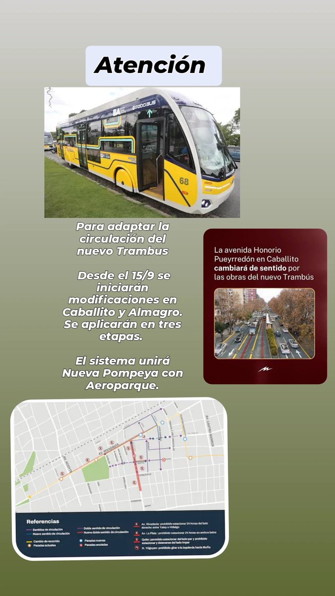 gratoma's tweet photo. 🗣📢Para tener en cuenta 
CABA 
15/09 Llegada del Trambus 
Y se producen modificaciones en la circulación de algunas calles y avenidas de Almagro y Caballito https://t.co/nXuFx5eYse