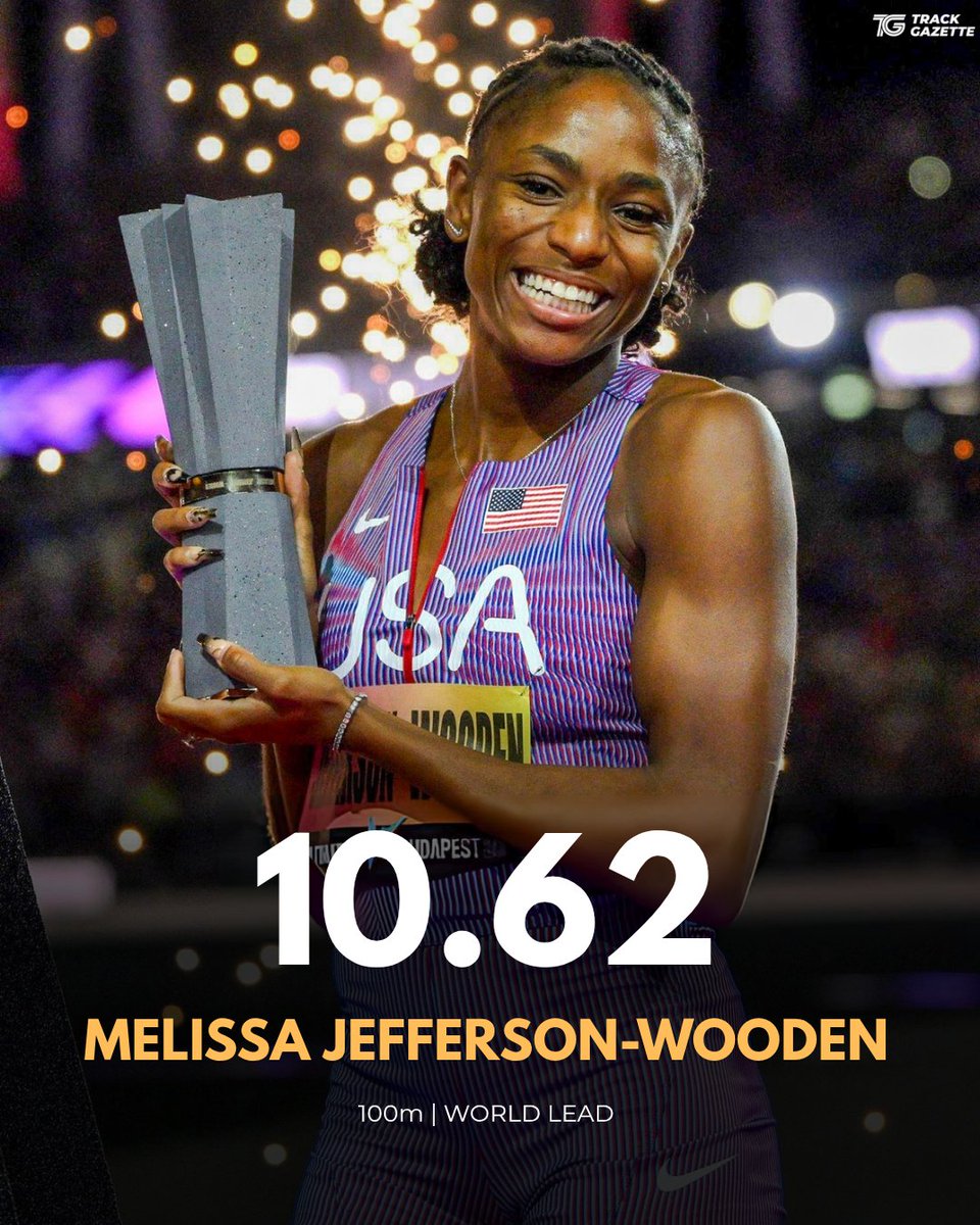 TrackGazette's tweet photo. Melissa Jefferson-Wooden 🇺🇸 is a BRILLIANT championship performer!🔥

Sept. 14, 2025 - 10.61
World Championship 100m title ☑️
World Lead ☑️

Sept. 12, 2026 - 10.62
World Ultimate 100m title ☑️
World Lead ☑️ https://t.co/C4FnpVueKS