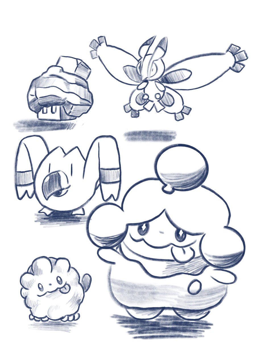 CottonsCandiez's tweet photo. Here’s some sketches of Pokémon #pokemonㅤㅤㅤ #Pokemonart #nacli #mothim #slurpuff #swirlix #sketch #artmoots #pokemonfanart https://t.co/cnPzHW3XFV