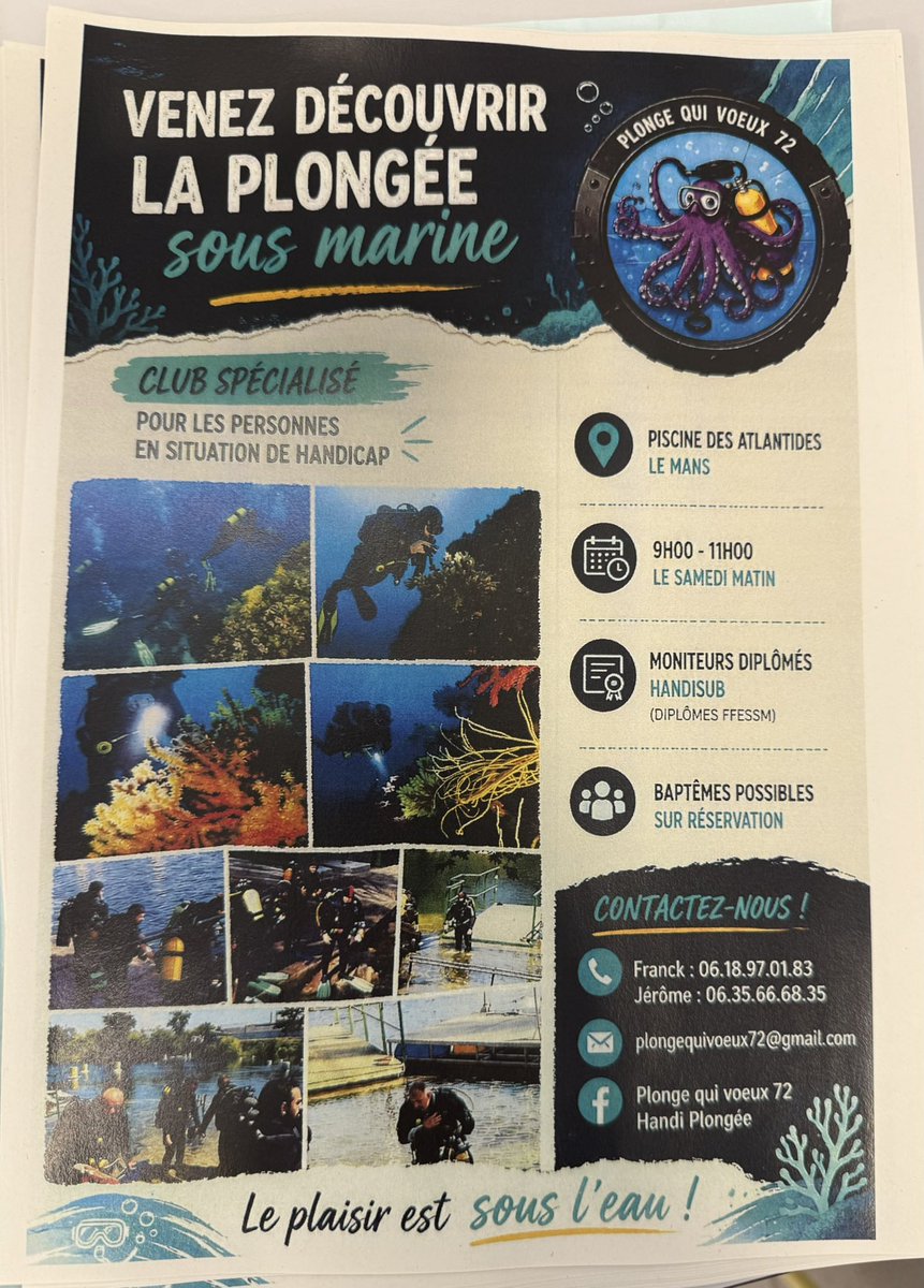 RemiMarchand's tweet photo. Présent ce matin aux Atlantides pour les baptêmes de plongée organisés par Plonge Qui Voeux Handi-plongée

Une belle initiative pour l’inclusion et l’accès au sport pour toutes et tous. Bravo à toute l’équipe pour son engagement

#LeMans #Inclusion #Accessibilité #OfCourseLeMans https://t.co/oqvWa4Rfyn