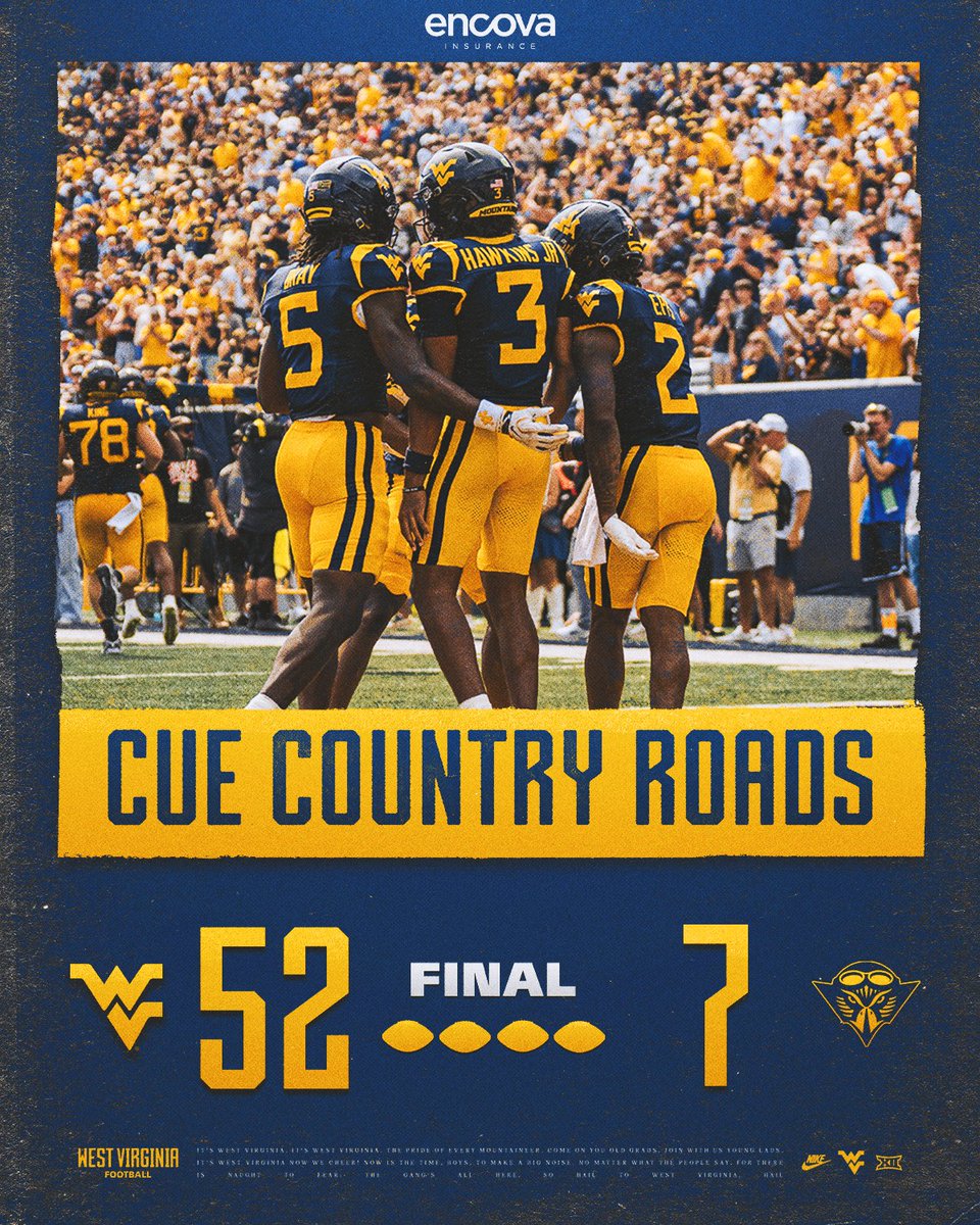 WVUfootball's tweet photo. CUE COUNTRY ROADS!!! 🎶 https://t.co/FEY2wJ25fu