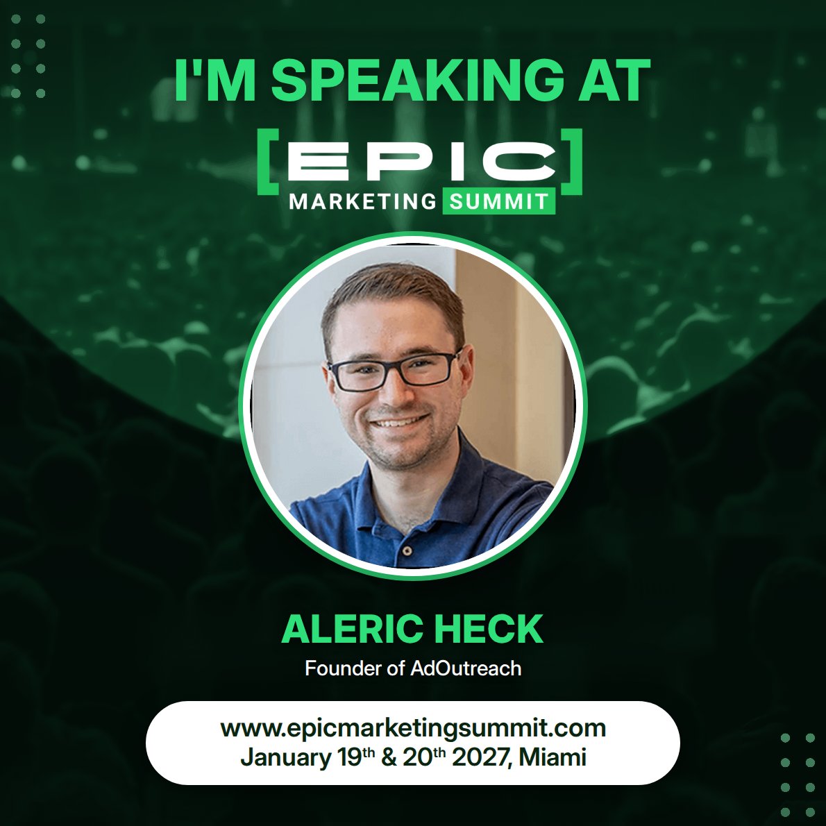 AlericHeck's tweet photo. I'm Excited to announce that I'll be speaking at EPIC Marketing Summit by Stefan Ciancio, alongside some other incredible online marketers & entrepreneurs!

I spoke at his event last year as well & it was an amazing way to start the year off with an incredible group of people, sharing cutting edge strategies & building big things in the online marketing world!

It's also in a pretty cool / hip part of Miami (Wynwood) with tons of murals & a lot of character!

It's one of the first events I'm doing of 2027 & they're doing a super early bird discount (links below)

Also I heard there's going to be a Yacht for VIPs 😎⛴

Hope to see you there!