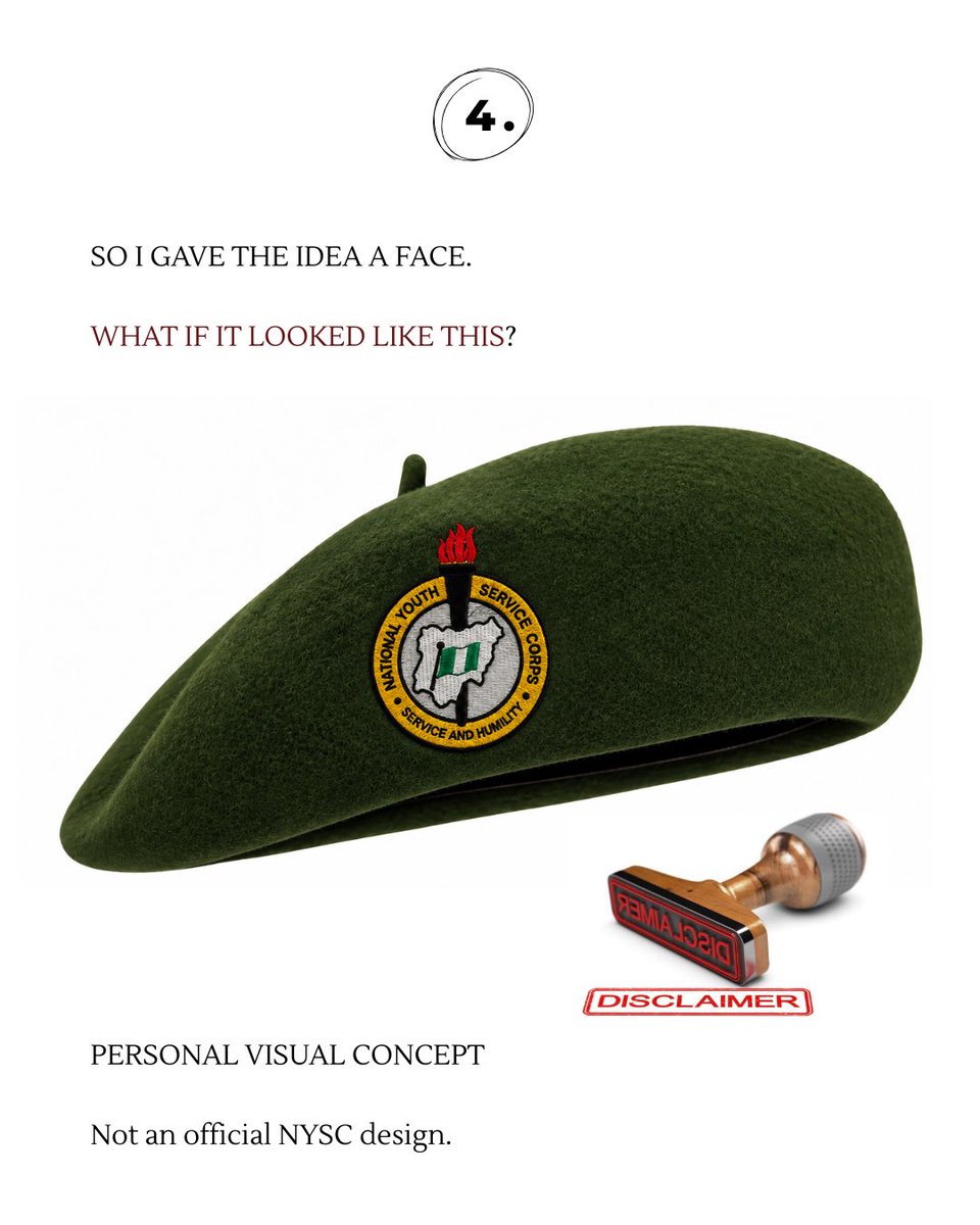 MBG_republic's tweet photo. Would a beret transform the NYSC uniform? 🇳🇬

A quick visual breakdown of what happens when we swap the standard field cap for a structured green beret. Same identity, sharper silhouette.

Drop your pick:

• Option 1: Keep the cap
• Option 2: Try the beret https://t.co/9ICM2OZJzj